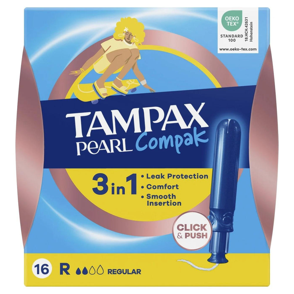 Tampax Pearl Compak Regular Tampons for Normal Flow 16 Count