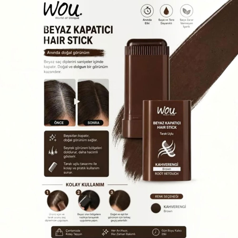 Wou Brown Hair Cover Up Stick with Comb Applicator 15g
