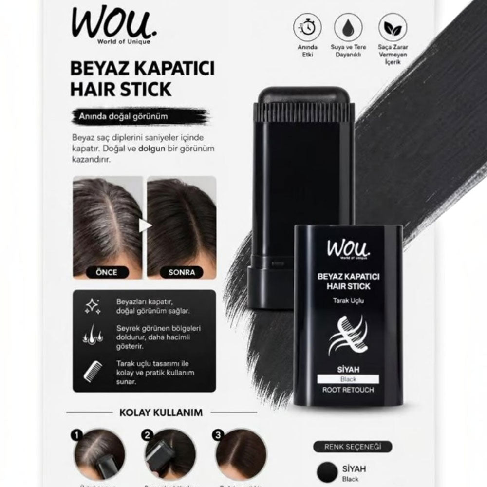 Wou Hair Root Concealer Stick with Comb Tip Black 15g