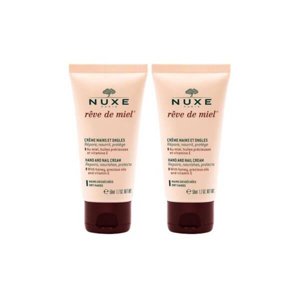Nuxe Reve de Miel Hand & Nail Cream Set: Nourishing Repair for Dry, Damaged Hands - Paraben Free, Anti-Aging (2x50ml) Nuxe Reve de Miel Hand Cream: Repair Dry, Damaged Hands Hand cream, Nail cream, Dry hands, Damaged hands, Moisturizing hand cream, Nourishing hand cream, Paraben free hand cream, Hand and nail care set, Anti-aging hand cream, Reve de Miel, Honey hand cream, Sunflower oil hand cream, Vitamin E hand cream, Dry skin, Hand repair, Nail repair, Anti-aging, Moisturizer, Hydrating, Skin care, Beaut
