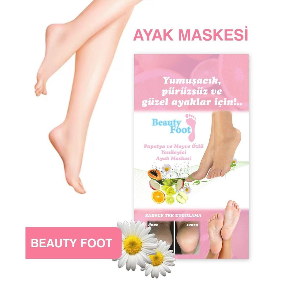 Beauty Foot Exfoliating Foot Mask - Natural Foot Care for Soft & Smooth Feet Beauty Foot Exfoliating Mask for Soft Feet exfoliating foot mask, foot peeling mask, natural foot care, soften foot skin, smooth feet, foot renewal, beauty foot, self-care, pampering, dry skin, rough skin, foot health, chamomile, papaya, lemon, apple, orange extracts, propylene glycol, cosmetic foot care