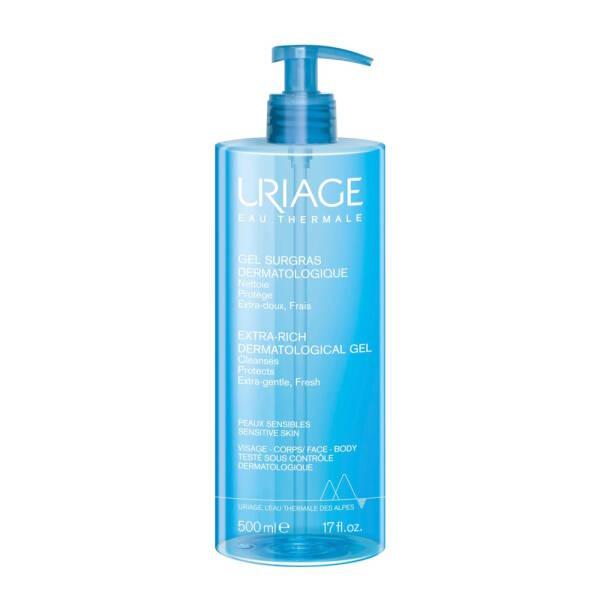Uriage Extra Rich Dermatological Gel 500ml - Gentle, Soap-Free Cleanser for Sensitive Skin Uriage Extra Rich Dermatological Gel - Gentle Skincare dermatological gel, sensitive skin care, soap-free cleanser, Uriage Extra Rich, gentle skincare for babies and adults, skincare, gentle cleanser, baby skincare, family skincare, moisturizing gel