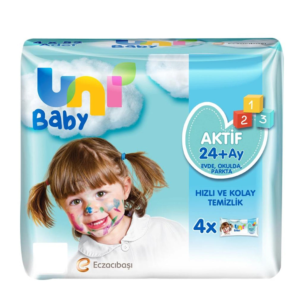 Uni Baby Active Wet Wipes for Daily Cleaning 4 x 52 Count