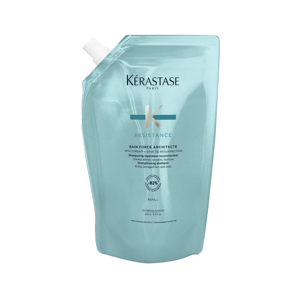 Kerastase Resistance Bain Force Architecte Repairing Shampoo for Damaged Hair - 500ml Refill, Nourishing & - Shampoo