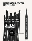 Flormar Liquid Eyeliner - Midnight Matte, Long-Lasting, Precise Application, Black Flormar Liquid Eyeliner - Precise & Long-Lasting liquid eyeliner, matte eyeliner, Flormar eyeliner, long-lasting eyeliner, felt tip eyeliner, black eyeliner, makeup, cosmetics, eye makeup, precise eyeliner, durable eyeliner, sophisticated look, everyday makeup, special occasion makeup, makeup enthusiasts