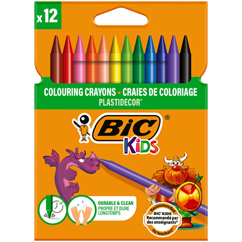 BIC Kids Plastidecor Mum Boya 12 Renk - Çocuklar için Dayanıklı ve Lekelenmeyen Boya Kalemleri