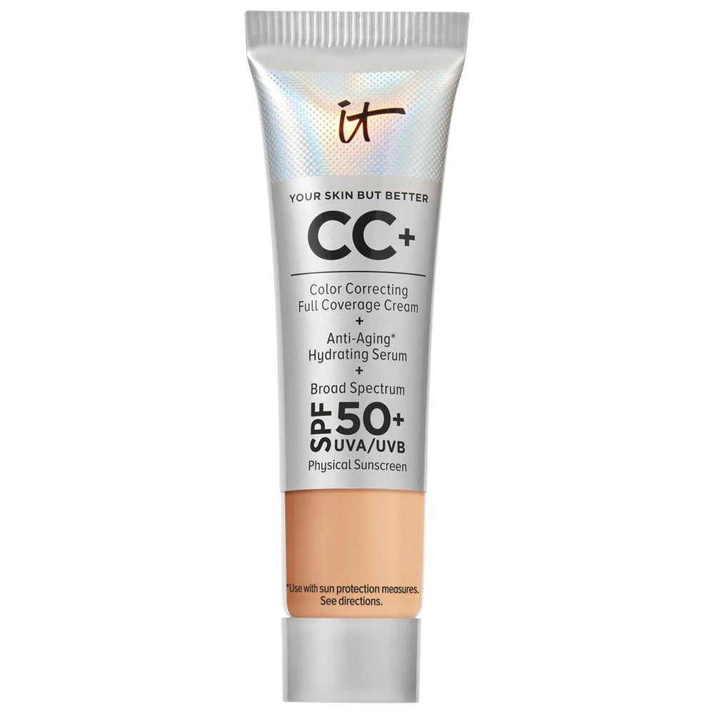 IT Cosmetics CC+ Cream: Full Coverage Color Correcting Foundation with SPF 50+ - Hydrating, Anti-Aging & Sun Protection Makeup IT Cosmetics CC Cream: Full Coverage & SPF 50+ Foundation CC Cream, Full Coverage Foundation, Color Correcting Foundation, SPF 50 Foundation, Hydrating Foundation, Anti-aging Foundation, Foundation for Redness, Foundation for Dark Circles, Foundation for Uneven Skin Tone, Makeup with Sunscreen, Foundation, Makeup, Cosmetics, Hyaluronic Acid, Niacinamide, Vitamin E, Sun Protection, F