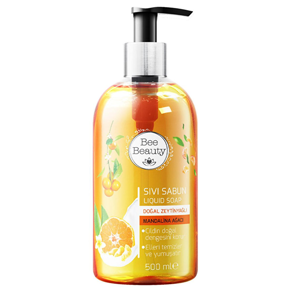 Bee Beauty Mandarin Liquid Hand Soap - Natural Olive Oil, Moisturizing & Refreshing Scent - Soap