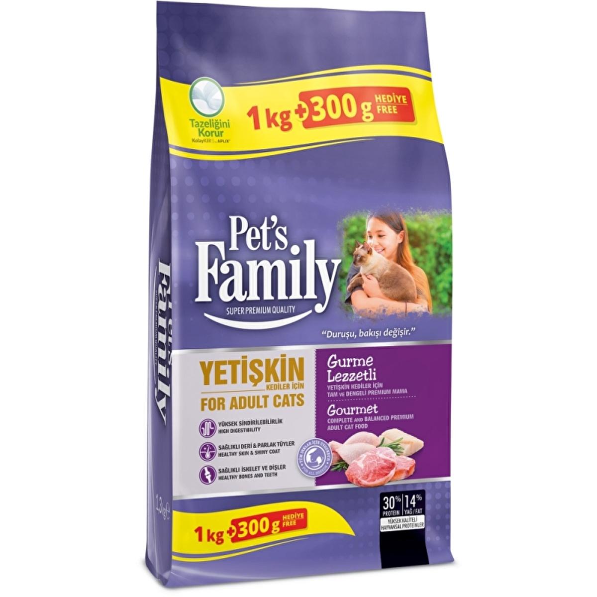 Pet's Family Gourmet Adult Cat Food - High Protein, Balanced Nutrition for Cats - 1000 + 300 gr Pet's Family Gourmet Adult Cat Food - High Protein, Balanced Nutrition adult cat food, gourmet cat food, high protein cat food, balanced nutrition for cats, healthy cat food ingredients, cat nutrition, pet food, cat health, taurine for cats, vitamin-rich cat food