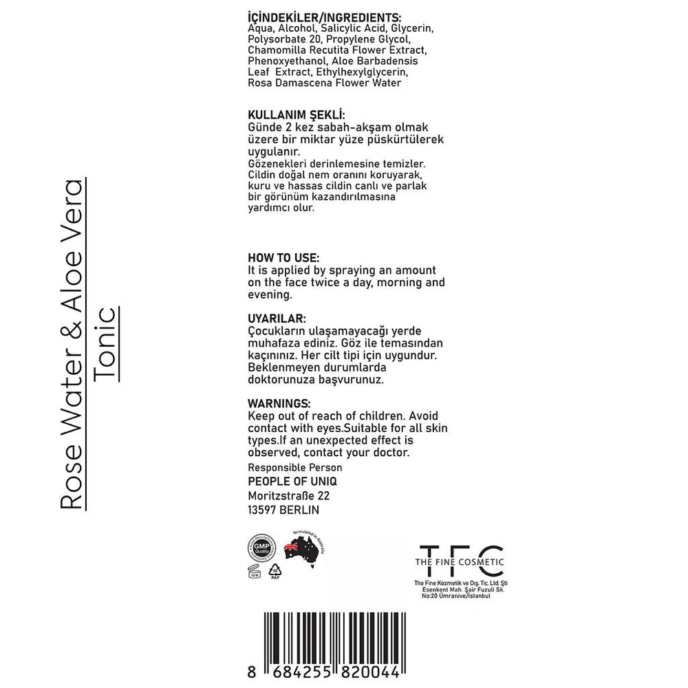 The Fine Organics Rose Water & Aloe Vera Pore Tightening Toner 150 ml