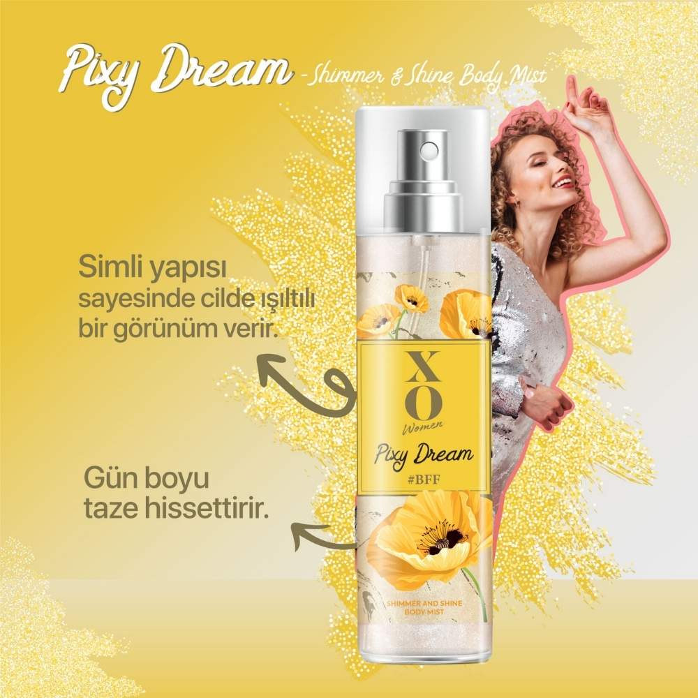 XO Pixy Dreams Shimmer Body Spray for Radiant Glow 150 ml
