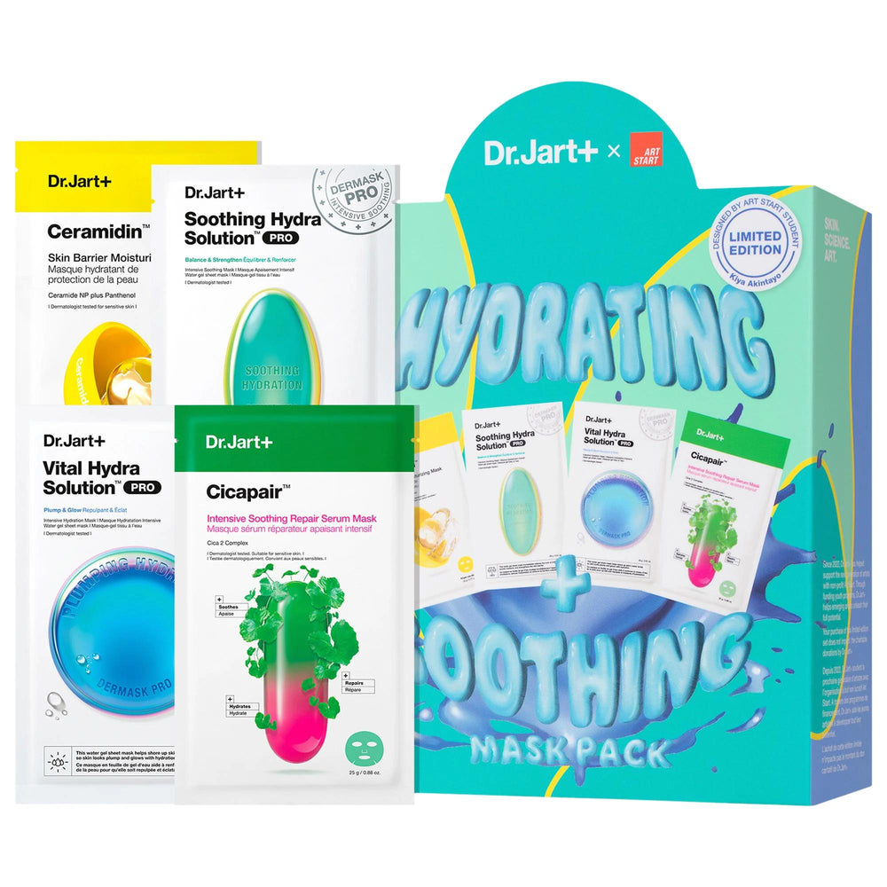 Dr.Jart+ Hydrating & Soothing Face Mask Value Set: Korean Skincare for Dry, Irritated & Red Skin Relief | Art Start Collab Dr.Jart+ Face Mask Set: Hydrating, Soothing Korean Skincare Korean face mask, hydrating face mask, soothing face mask, redness relief mask, dry skin mask, Cicapair mask, Ceramidin mask, Dr.Jart+ face mask, sensitive skin mask, Art Start collaboration skincare, face mask set, korean beauty, skincare, hydration, soothing, redness reduction, dry skin, irritated skin, sensitive skin, moistu