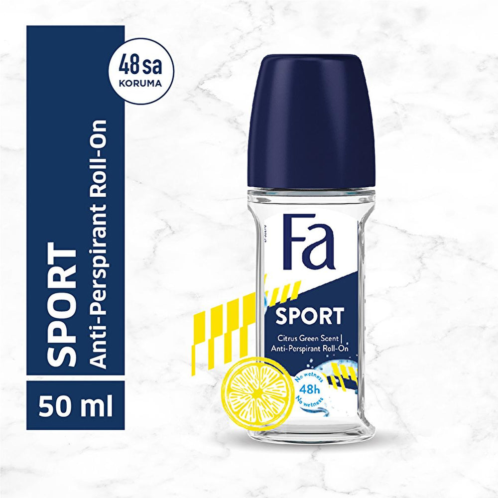 Fa Sport Men's Deodorant Roll-On - Natural Freshness, Anti-White Stain, 1.69 fl oz - Deodorant