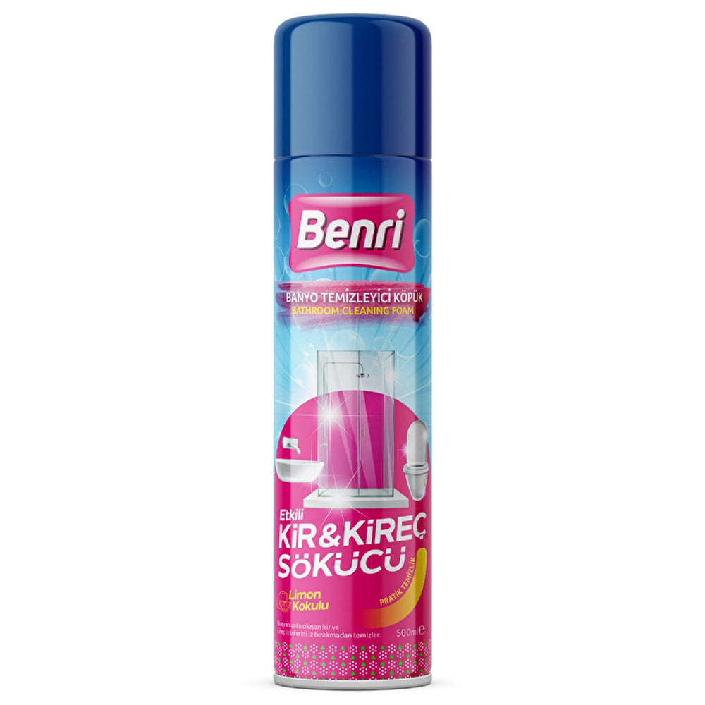 Benri Bathroom Cleaning Foam 500ml - Effective Lemon Scented Cleaner for Vitrified & Battery Surfaces - Fragrance