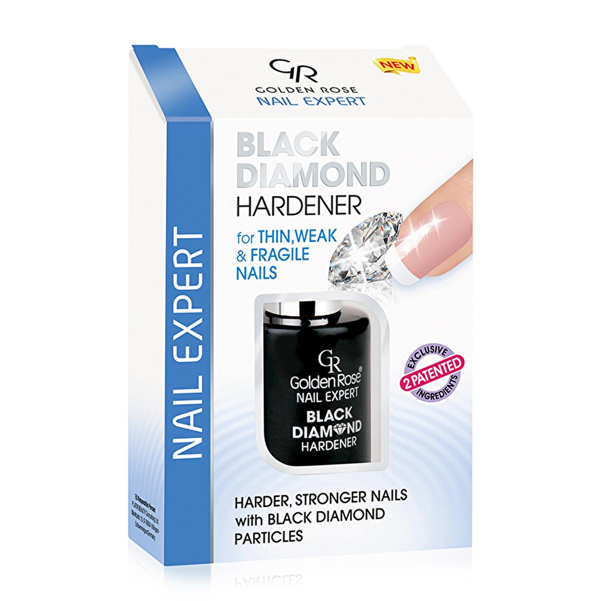 golden rose black diamond nail hardener bottle, application of black diamond hardener on nails Golden Rose Black Diamond Hardener - Nail Strengthener Golden Rose Nail Hardener - Black Diamond Formula golden-rose, nail-hardener, nail-strengthener, black-diamond, nail-care, quick-drying, uv-protection, fragile-nails, ai-generated, strengthening-treatments