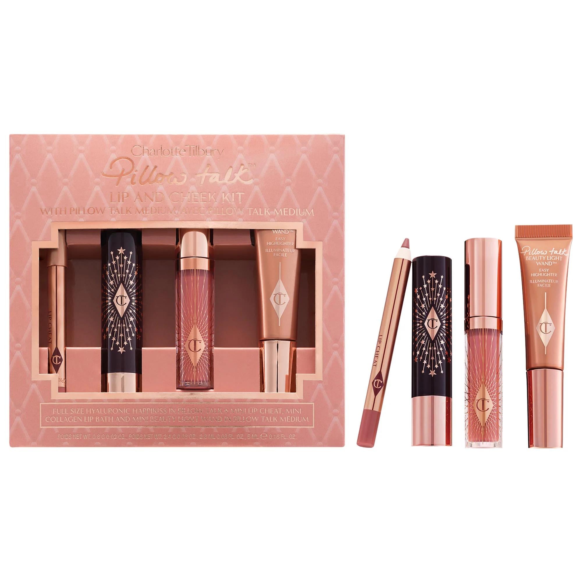 Charlotte Tilbury Pillow Talk: Iconic Lip &amp; Cheek Set - Radiant Glow, Hydrating Balm, Plump Lips - Cruelty-Free Makeup Gift Charlotte Tilbury Pillow Talk Set: Lip &amp; Cheek Glow Pillow Talk makeup set, Lip and cheek set, Charlotte Tilbury Pillow Talk, Hyaluronic lipstick balm, Collagen lip gloss, Beauty highlighter wand, Cruelty-free makeup, Paraben-free cosmetics, Lip liner Pillow Talk, Makeup gift set, makeup set, lip set, cheek set, highlighter, lip gloss, lip liner, lipstick, hyaluronic acid, radiant glow