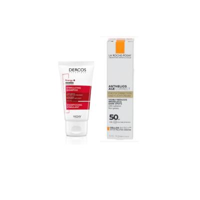 Vichy Skincare and Haircare Bundle - Vichy Dercos Energy+ Shampoo & La Roche Posay Anthelios Age Correct Cream Vichy Skincare & Haircare Bundle - Dercos & Anthelios Vichy Dercos Energy+ Shampoo, La Roche Posay Anthelios Age Correct, Skincare and Haircare Bundle, Travel-sized Skincare, Anti-aging Skincare Products, Stimulating Shampoo for Hair Loss, Haircare, Skincare, Anti-aging, SPF 50, Travel-sized, Bundle Deal, Vichy, La Roche Posay