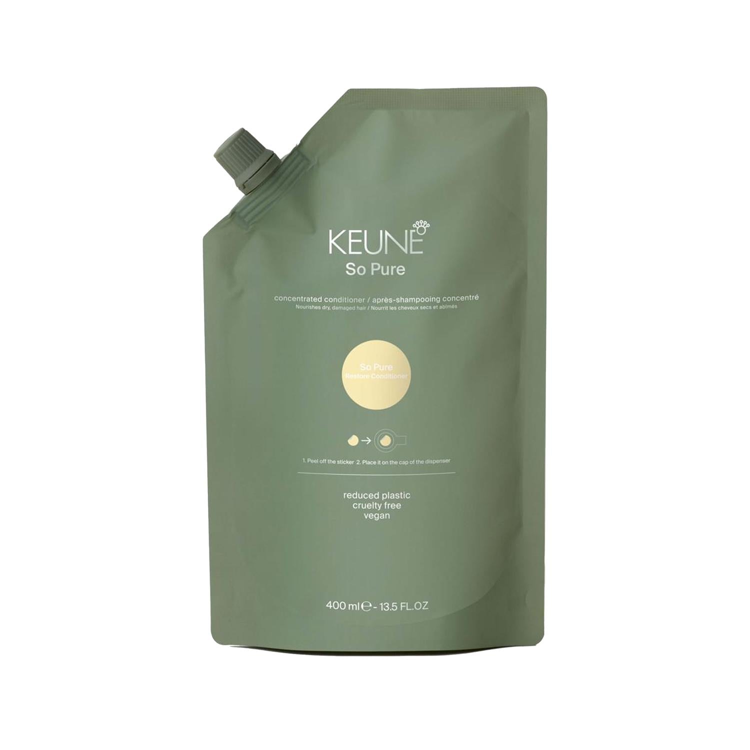 Keune So Pure Restore Hair Conditioner Refill - 13.5 fl oz - Natural Damaged Hair Repair & Revitalizing Treatment Keune So Pure Restore Hair Conditioner Refill - Repair Damaged Hair hair conditioner, restore hair conditioner, damaged hair treatment, natural hair conditioner, organic hair conditioner, hair conditioner refill, So Pure conditioner, hair repair cream, hair repair, dry hair, damaged hair, natural ingredients, organic ingredients, sulfate-free, paraben-free, hair care, refill, eco-friendly, women