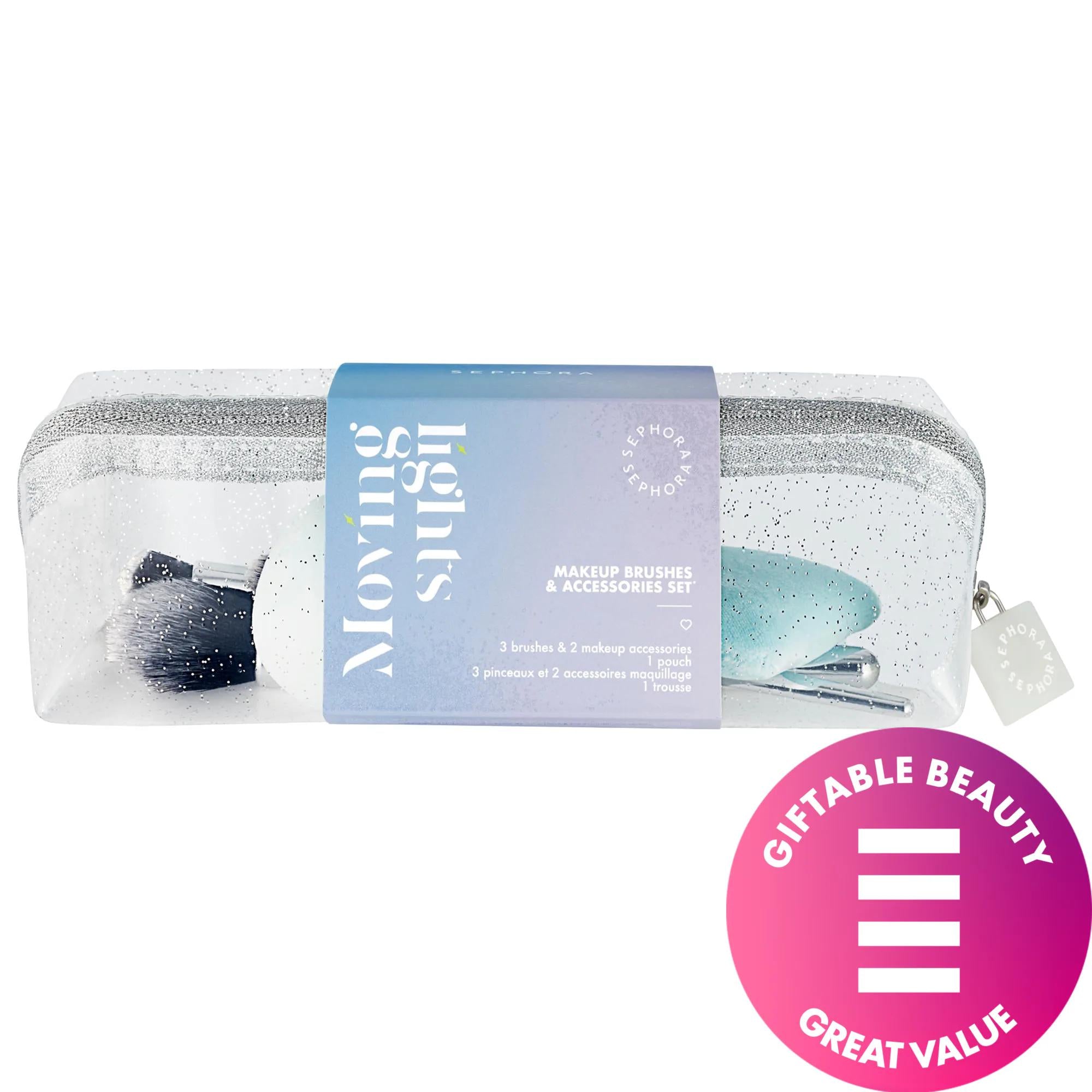 Limited Edition Vegan Makeup Brush and Accessories Set | Festive Gift with Sponge, Powder Puff &amp; Glittery Case Vegan Makeup Brush Set - Festive Gift with Sponge &amp; Puff makeup brush set, vegan makeup brushes, makeup sponge, powder puff, festive makeup gift, makeup accessories, blush brush, eyeshadow brush, makeup brushes, vegan brushes, makeup applicators, brush set, gift for her, holiday gift, cruelty-free makeup, makeup tools, cosmetic brushes, glittery case, travel makeup set, blending sponge, face powder