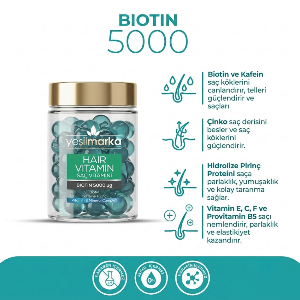 Yesilmarka Biotin Hair Oil with Caffeine and Zinc, 15 ML