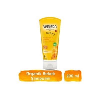 weleda baby calendula shampoo bottle, weleda baby calendula shampoo on towel, weleda baby calendula shampoo ingredients Weleda Baby Calendula Shampoo - Gentle 200 ml Weleda Baby Calendula Shampoo 200 ml baby-shampoo, weleda, calendula, gentle-cleanser, natural-products, parents, organic, sensitive-skin, baby-care, ai-generated