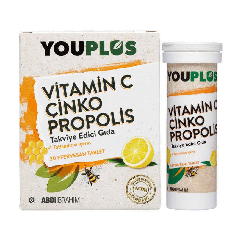 Youplus Vitamin C & Zinc Propolis Effervescent Tablets 20 Count