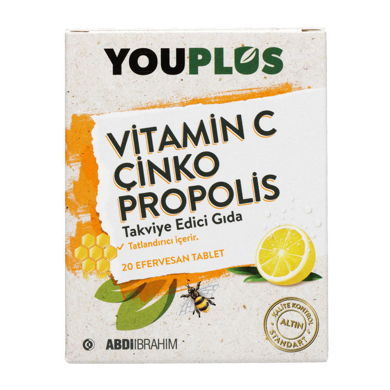 Youplus Vitamin C & Zinc Propolis Effervescent Tablets 20 Count