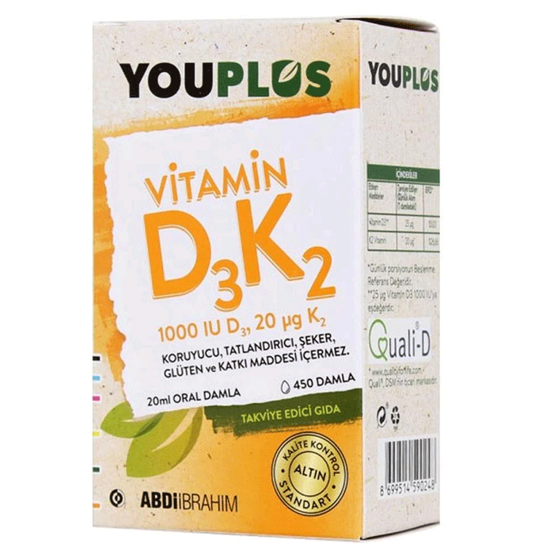Youplus Vitamin D3K2 Liquid Supplement with Olive Oil 20 ml