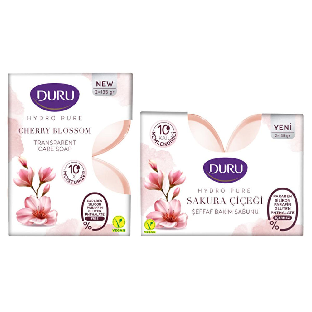 Duru Transparent Soap Bar with Sakura Flower - Moisturizing, Paraben-Free, 2 x 135g - Soap