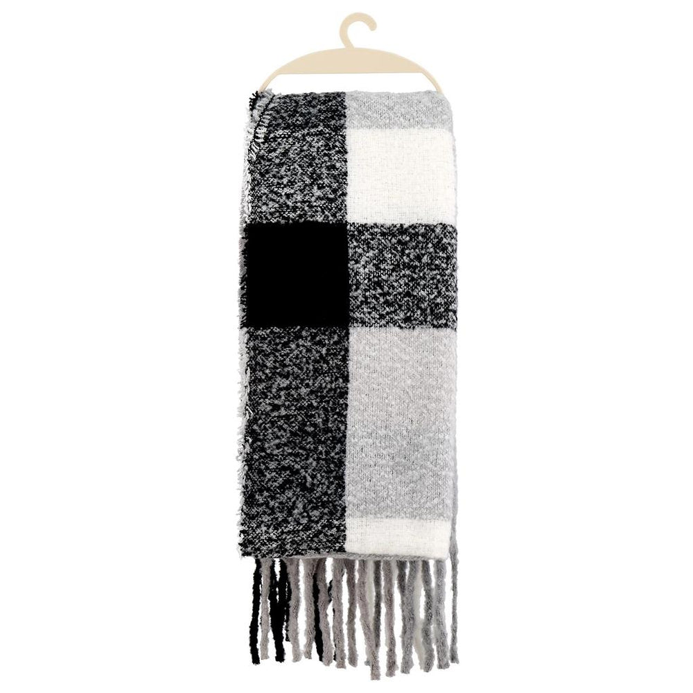 Eklips Black Grey Cream Plaid Scarf Cozy Winter Wrap