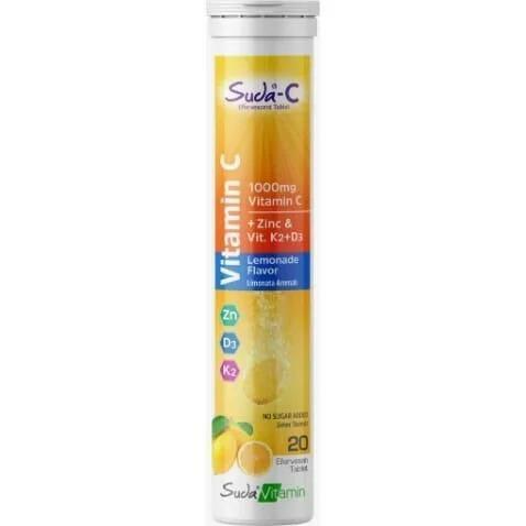 Suda-C Vitamin C Effervescent Tablets - 20 Count Lemonade Flavor Supplement for Immune Support - Vitamin & Supplement