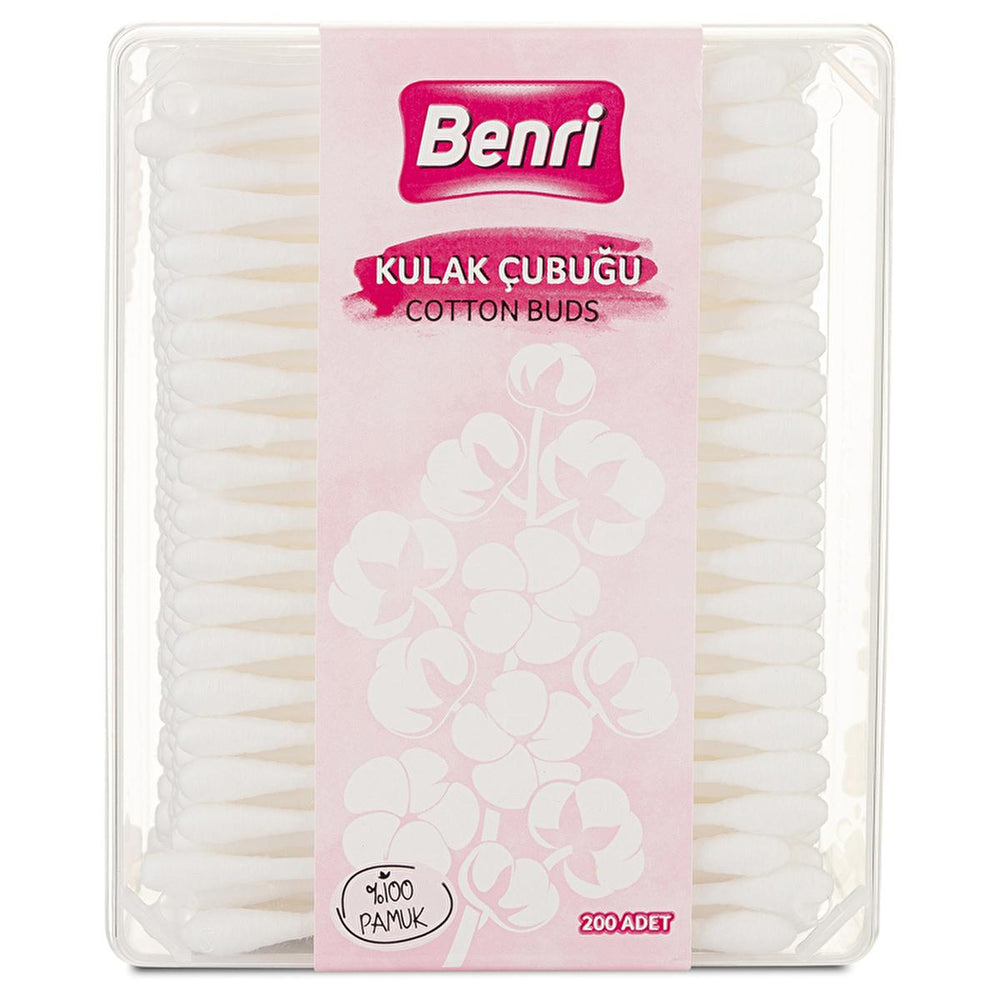 Benri Cotton Swabs 200 Pieces - Pure Cotton Hygiene Products for Ear Cleaning and Makeup Removal - Makeup Remover