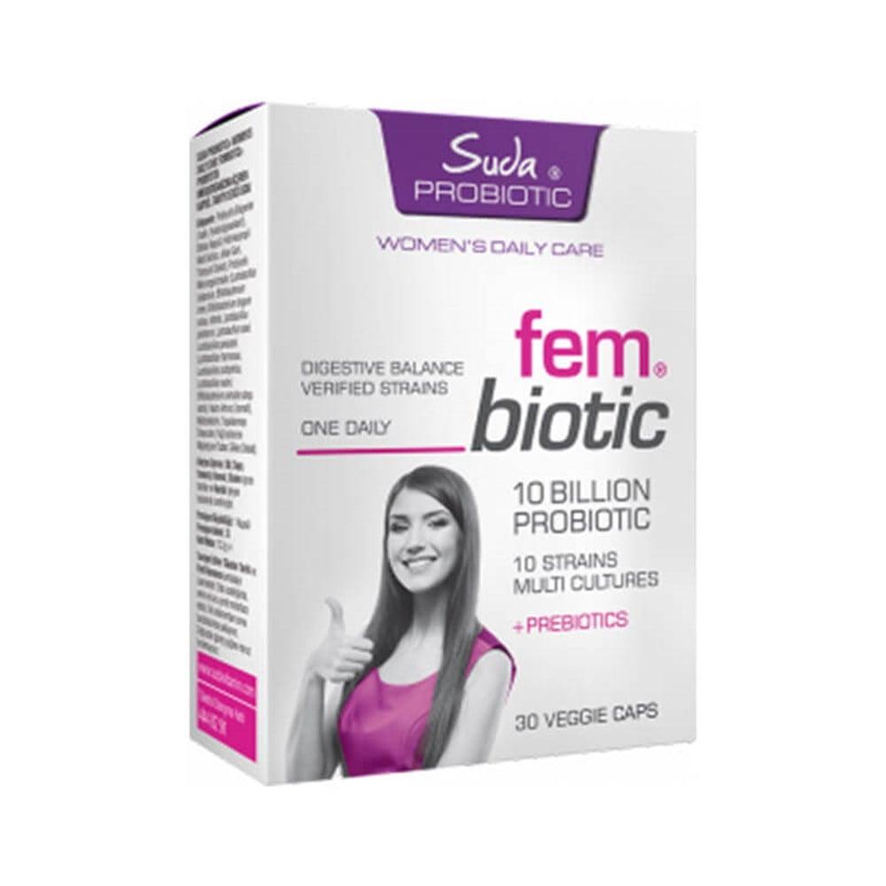 Suda Probiotic Fem Biotic Probiotic Supplement for Women's Health - 30 Capsules Suda Probiotic Fem Biotic - Probiotic Supplement for Women Probiotic supplement for women, Fem Biotic, Probiotic and prebiotic blend, Women's health supplement, Digestive health support, Vaginal health support, Gut health, Women's wellness, Dietary supplement, Probiotics, Prebiotics, Health and wellness, Suda, Women's health products
