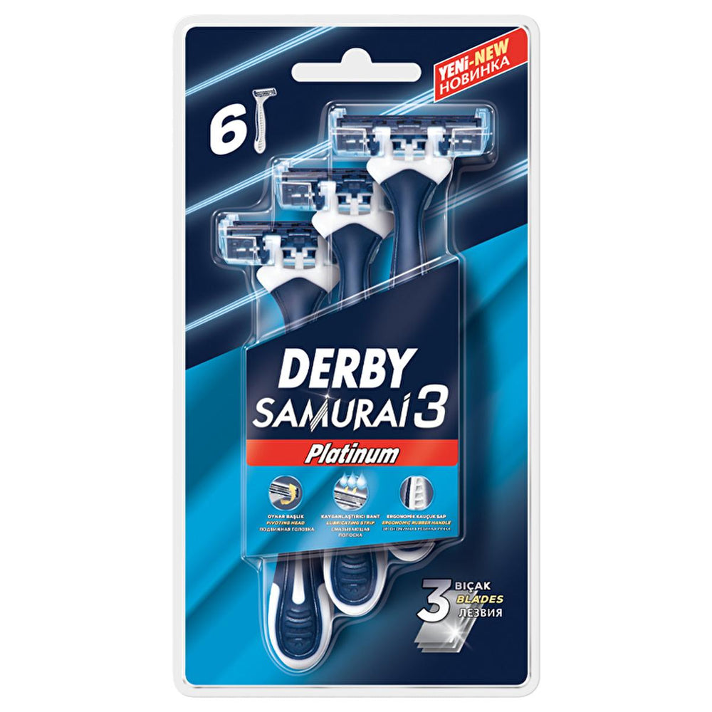 Derby Samurai 3 Platinum Razor - Advanced Shaving Technology for Men, Smooth Comfortable Shave, Ergonomic - Hygiene Products