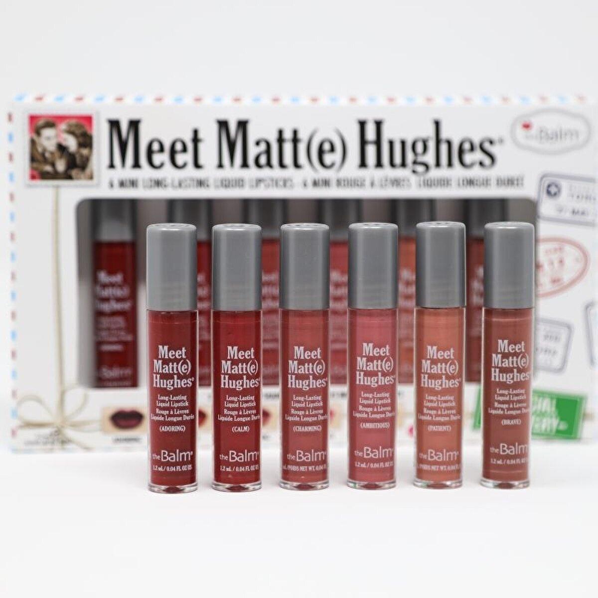 thebalm meet matte hughes 6 piece lipstick set, variety of colors in thebalm lipstick set, thebalm lipstick applicator and mini sizes theBalm Meet Matte Hughes - 6 Piece Nude Liquid Lipstick Set for Makeup Enthusiasts and Teenagers theBalm Meet Matte Hughes Lipstick Set thebalm, liquid-lipstick, makeup-set, nude-lipsticks, teen-makeup, lipstick-gift, makeup-enthusiast, purse-size-lipsticks, long-lasting-lipstick, ai-generated