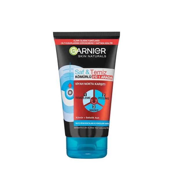 Garnier Skin Naturals 3-in-1 Charcoal Face Mask, Cleanser & Exfoliator - Blackhead Removal, Salicylic Acid - Makeup Primer