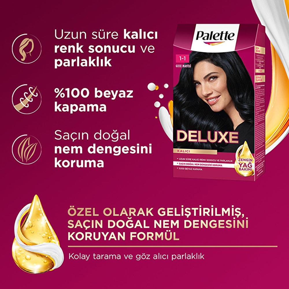 Palette Deluxe Gece Mavisi Hair Dye - Long-Lasting Vibrant Night Blue Hair Color with Nourishing Properties - Hair Dye