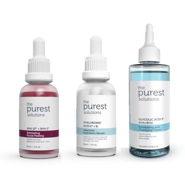 The Purest Solutions Skincare Set - Anti-blackhead, Pore Tightening, Hydrating Serum with AHA BHA Exfoliant - Face Serum