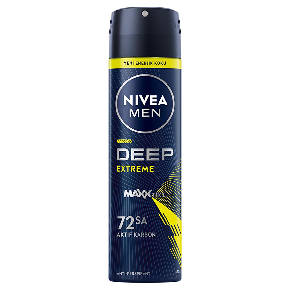 Nivea Men Deep Extreme Deodorant Spray for Men - Long Lasting Anti-Perspirant Protection, 72 Hour Sweat Control, Active Carbon Formula Nivea Men Deep Extreme Deodorant Spray - 72 Hour Protection Nivea Men Deodorant, Deodorant Spray for Men, Long-lasting Anti-perspirant, Active Carbon Deodorant, Dermatologically Tested Deodorant, Men's Grooming, Personal Care, Anti-Perspirant Deodorant, Sweat Control, Odor Protection, Active Lifestyle, Sports Deodorant