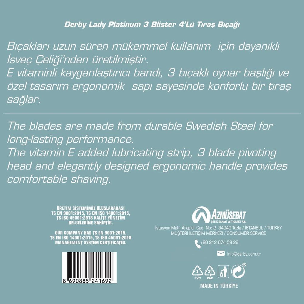 Derby Lady Platinum 3 Triple Blade Razors 4 Count