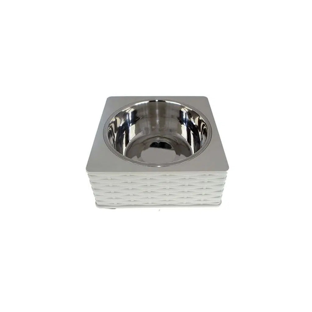 Zampa Square Wicker Single Pet Food and Water Bowl Large Grey
