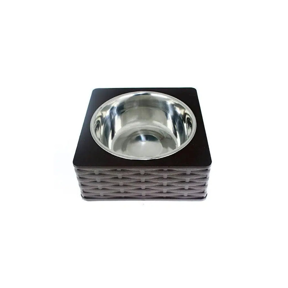 Zampa Square Wicker Single Pet Food and Water Bowl Brown Medium