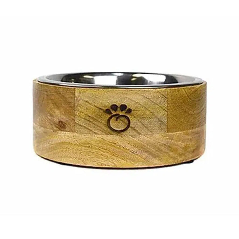 Zampa Mango Wood Covered Pet Food and Water Bowl Medium
