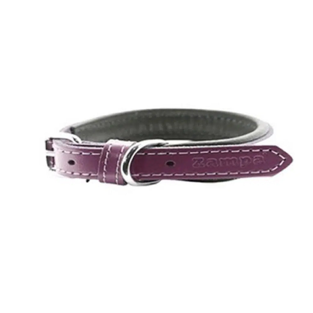 Zampa Soho Soft Texture Genuine Leather Dog Collar Burgundy 42cm