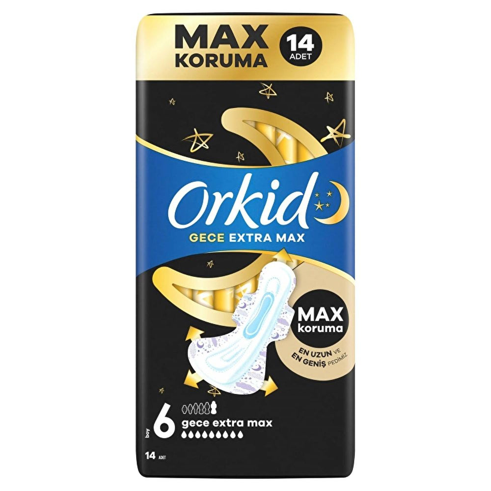 Orkid Ultra Gece Extra Max Hygienic Pads for Women - Nighttime Protection, Leak Proof, Dermatologically - Hygiene Products