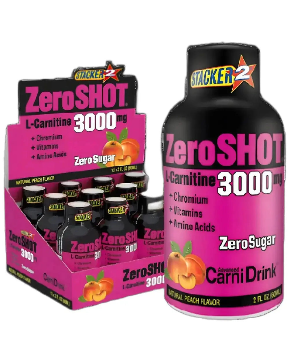 Zeroshot L-Carnitine 3000 mg Peach Flavor Liquid 12 x 60 ml