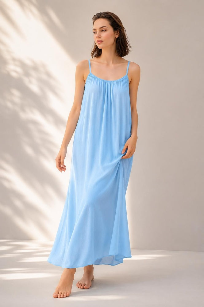 Zeyland 94 Strappy Ruched Loungewear Dress in Blue