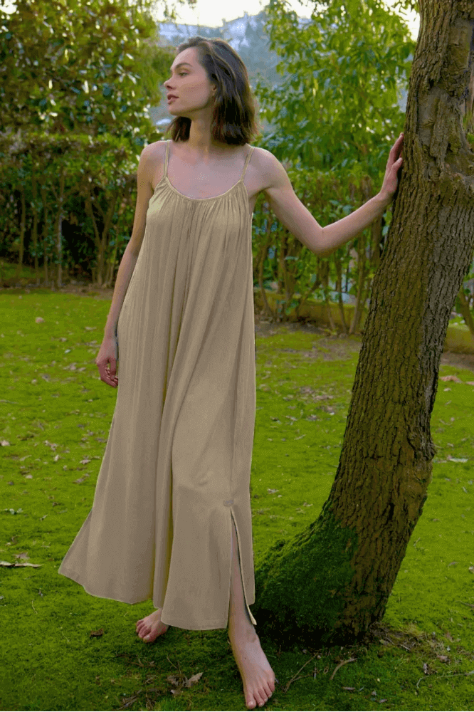 Zeyland 94 Ruched Strap Loungewear Dress in Mink