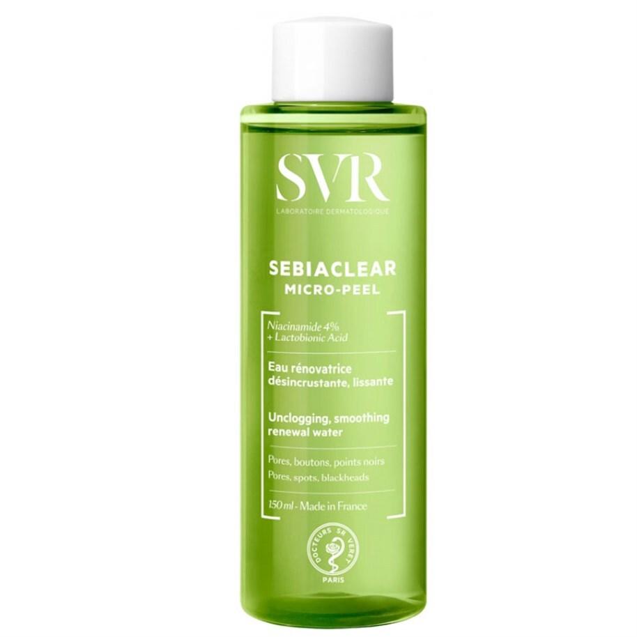 svr sebiaclear micro peel bottle, pore refining skincare product SVR Sebiaclear Micro Peel - Pore Refining Water | 150 ml SVR Sebiaclear Micro Peel - Pore Refining Water | 150 ml svr, micro-peel, pore-refining, acne-treatment, blackhead-remover, salicylic-acid, skincare, young-adults, ai-generated, cleansing-water