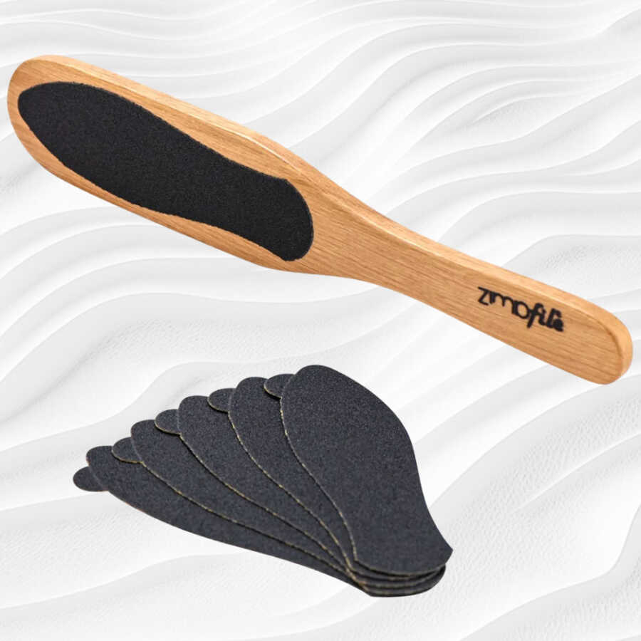Zimpfile Wooden Foot File with Refills for Smooth Heels